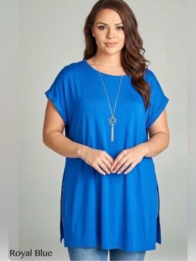 New!Plus SizeTunic Top with High Rounded Neck, Short Tab Sleeves Sizes 1…